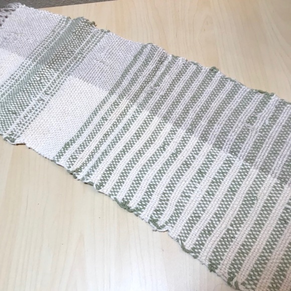 Handwoven Cotton Runner. Sage, Tan, Cream. Artisan Cotton. Wabi Sabi Farmhouse. - Picture 7 of 9